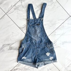 Rolled Cuff Denim Short Overalls
